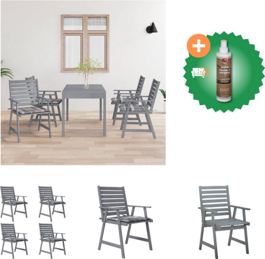VidaXL Eetkamerstoelen Buiten 56 x 62 x 92 cm Acaciahout met greywash afwerking Tuinstoel Inclusief Houtreiniger en verfrisser