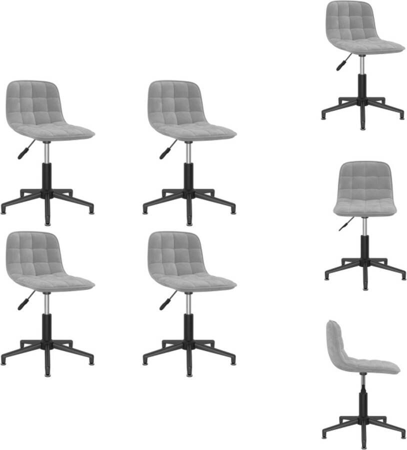 VidaXL eetkamerstoelen fluweel draaibaar lichtgrijs zwart 42.5x45x(68-82.5)cm Eetkamerstoel