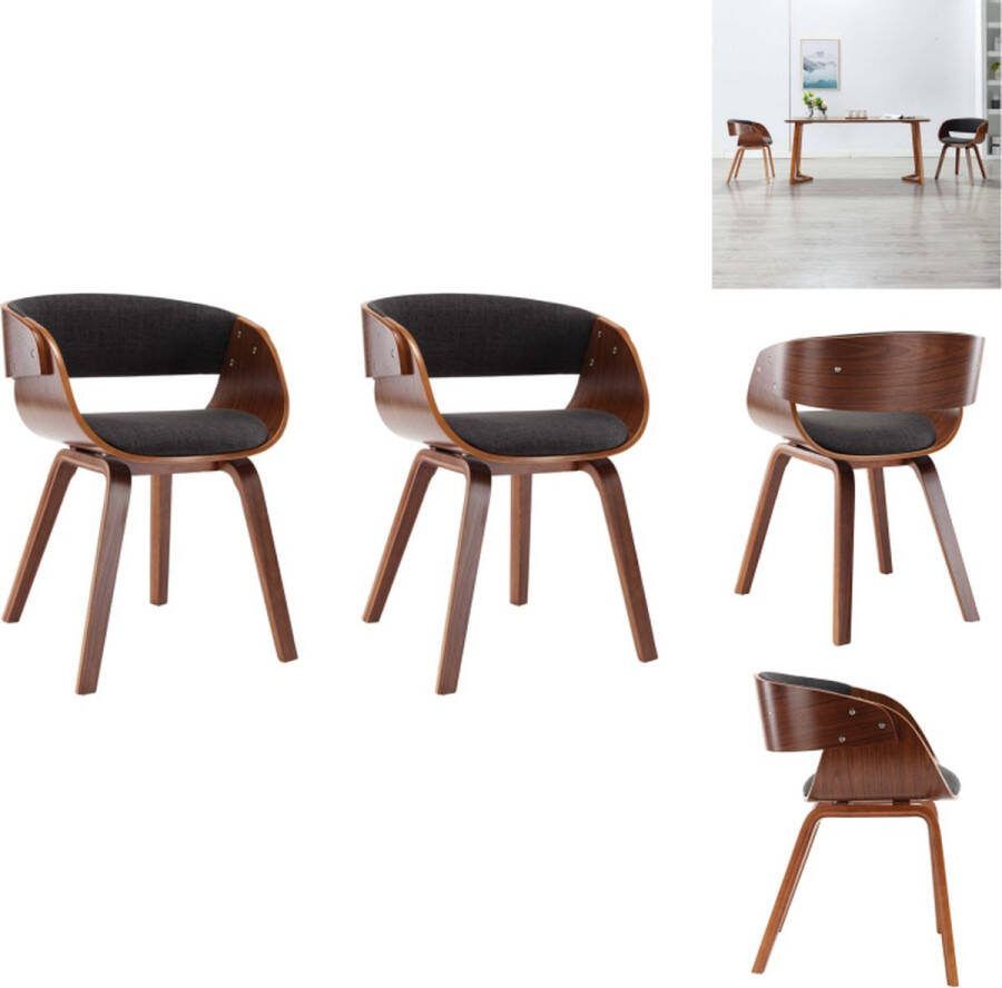 VidaXL Eetkamerstoelen Grijs Donkerbruin 53 x 52 x 70 cm Comfortabel zitten Houten frame Eetkamerstoel