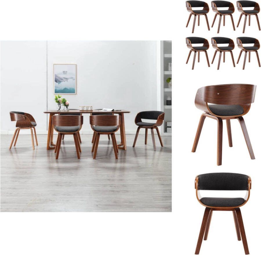 VidaXL Eetkamerstoelen Grijs en Donkerbruin 53 x 52 x 70 cm Stof en Hout Eetkamerstoel