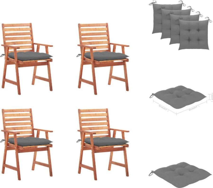 VidaXL Eetkamerstoelen Hout 56x62x92 Grijs kussen Tuinstoel