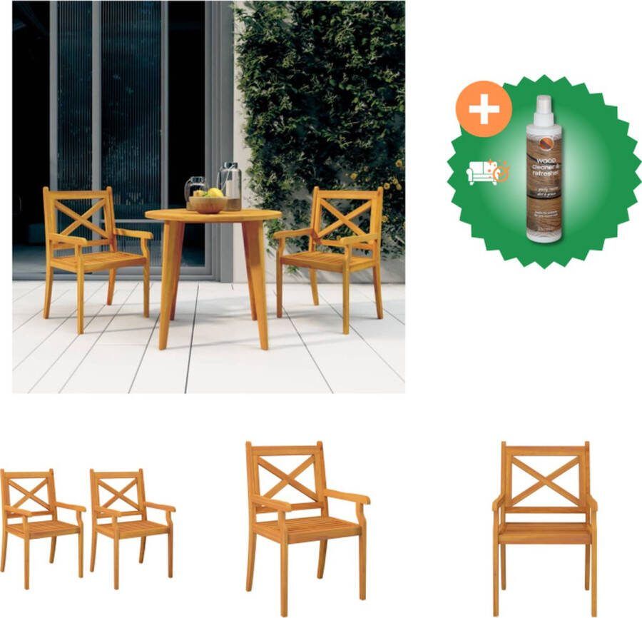 VidaXL Eetkamerstoelen Massief Acaciahout 54x55x90 cm Praktische armleuningen Tuinstoel Inclusief Houtreiniger en verfrisser