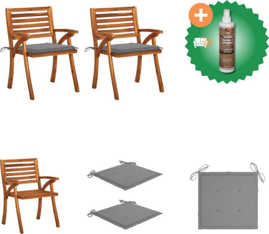 VidaXL Eetkamerstoelen Massief Acaciahout 59 x 59 x 87 cm Grijs Tuinstoel Inclusief Houtreiniger en verfrisser