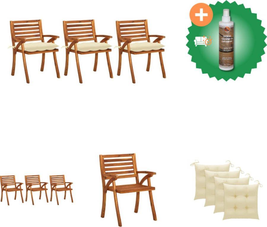 VidaXL Eetkamerstoelen Massief Acaciahout 59 x 59 x 87 cm Inclusief Kussen en Montage Crème Kussens Tuinstoel Inclusief Houtreiniger en verfrisser