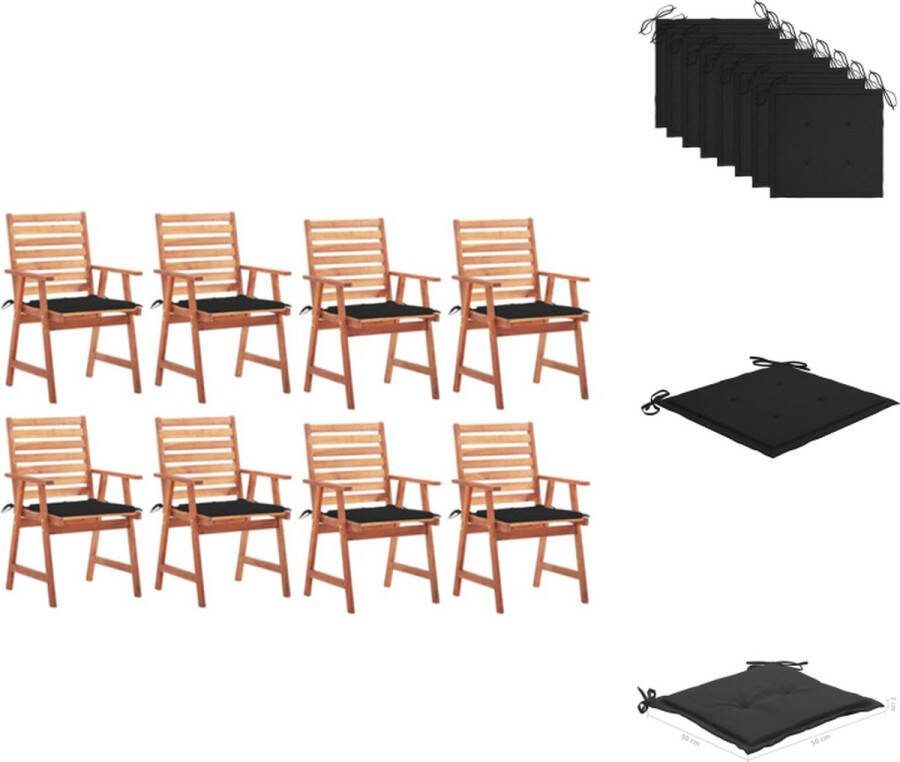 VidaXL eetkamerstoelen massief acaciahout 8 stuks 56x62x92 cm met kussens Tuinstoel