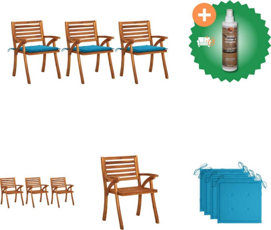 VidaXL Eetkamerstoelen Massief acaciahout Blauwe kussens 59 x 59 x 87 cm Inclusief extra kussen Tuinstoel Inclusief Houtreiniger en verfrisser