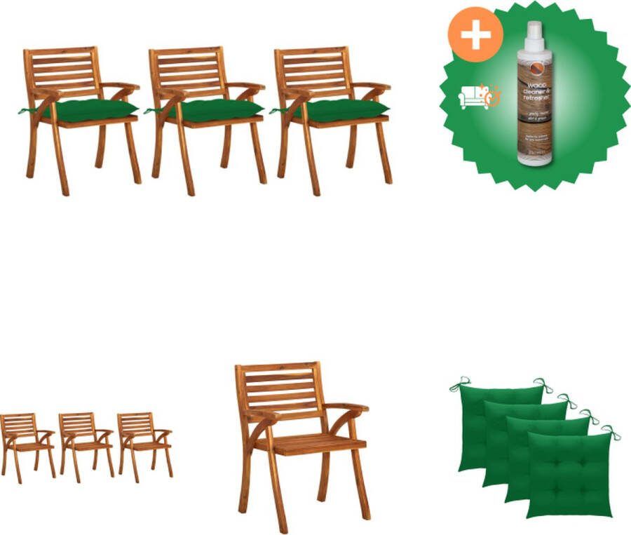 VidaXL Eetkamerstoelen Massief Acaciahout Groen Kussen 59x59x87 cm Montage vereist Tuinstoel Inclusief Houtreiniger en verfrisser