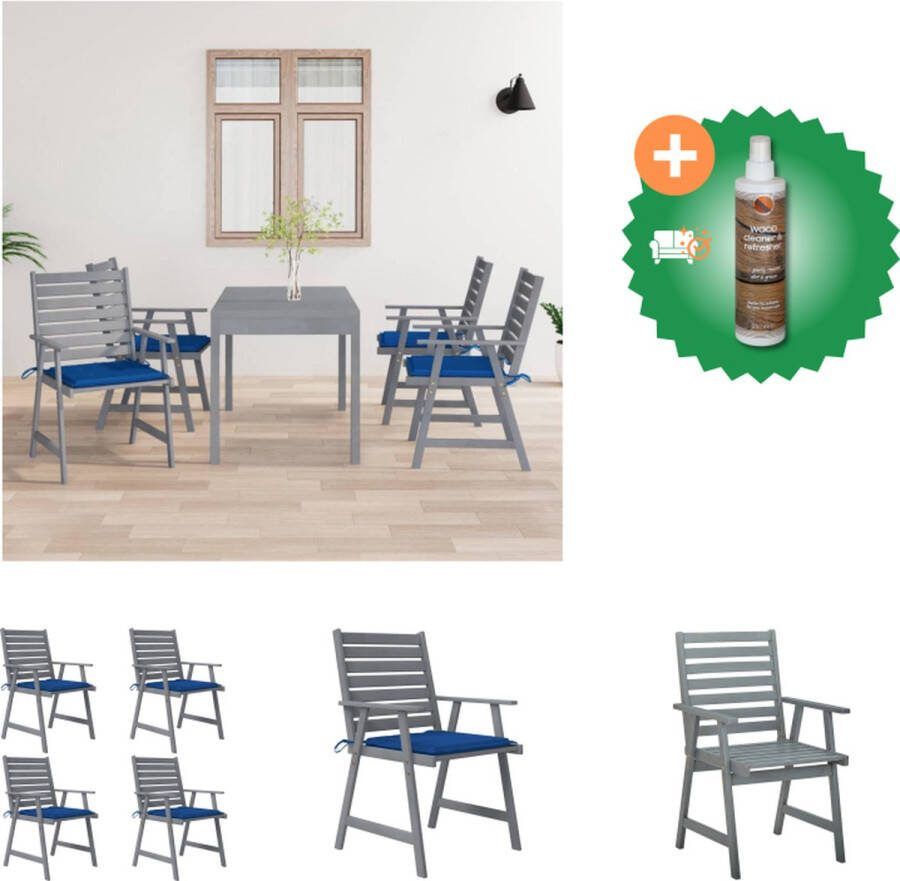 VidaXL Eetkamerstoelen Massief Acaciahout Koningsblauw Kussen 56x62x92cm Gelat Ontwerp Tuinstoel Inclusief Houtreiniger en verfrisser