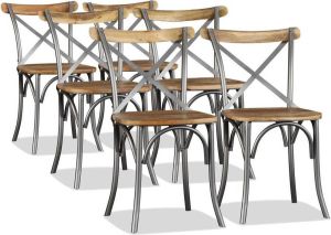 VidaXL Eetkamerstoelen Massief Mangohout En Stalen Rugleuning 6 St
