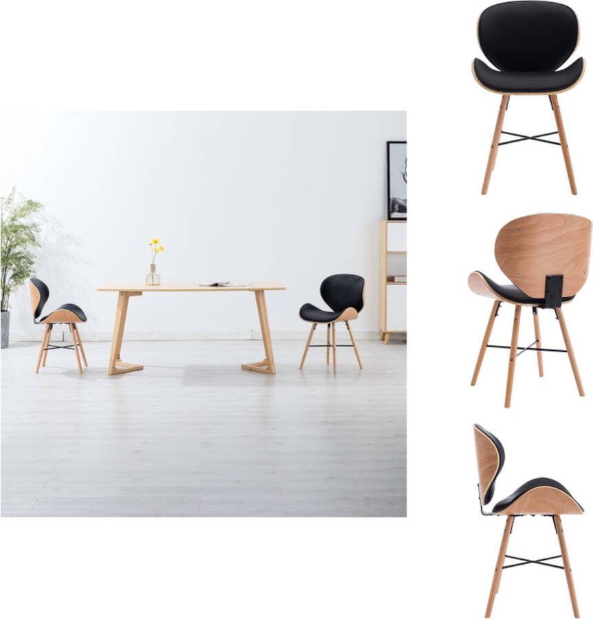 VidaXL Eetkamerstoelen Set van 2 Zwart kunstleer 50 x 50 x 81 cm Gebogen hout Eetkamerstoel