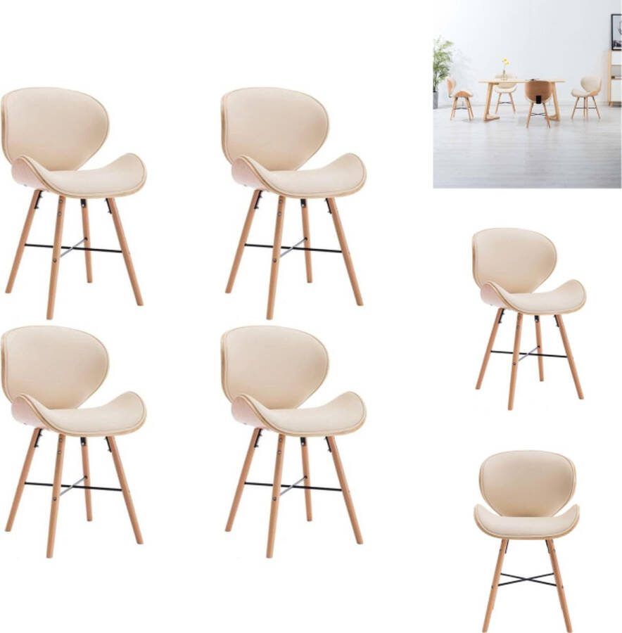 VidaXL Eetkamerstoelen Set van 4 Crème bekleding Lichtbruin frame 50 x 50 x 81 cm Gebogen hout Eetkamerstoel