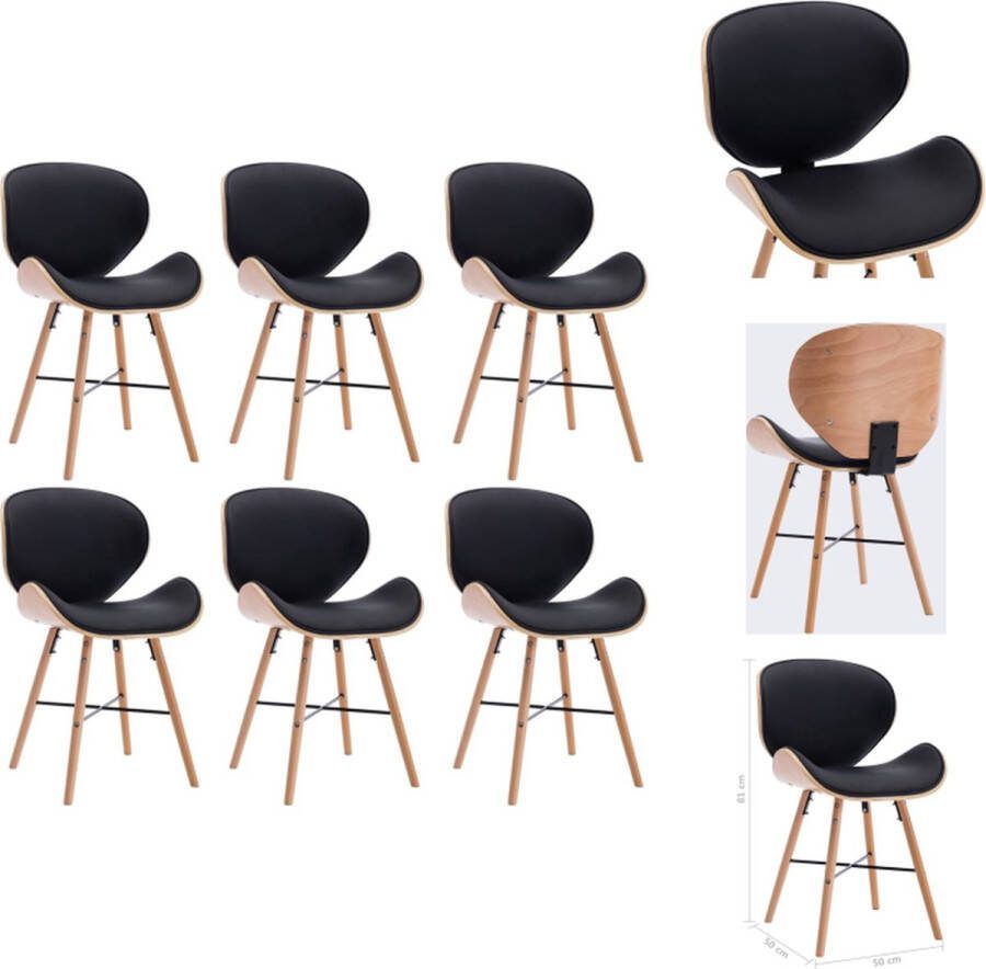 VidaXL Eetkamerstoelen Zwart Gebogen houten frame Set van 6 Eetkamerstoel