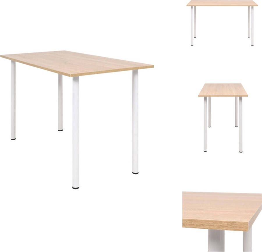 VidaXL Eetkamertafel Eiken en wit 120 x 60 x 73 cm Bewerkt hout met melamine-afwerking en stalen frame Tafel