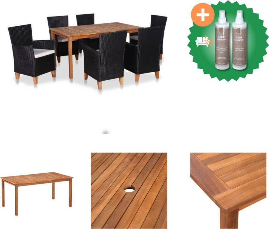 VidaXL Eetset Acaciahout Tuintafel en 6 stoelen met kussens Tuinset Inclusief Onderhoudsset
