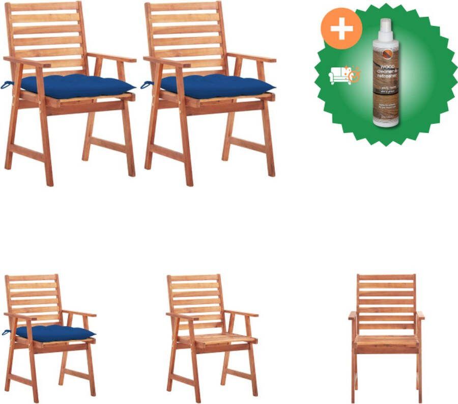VidaXL Eetstoelen ACACIA Hout Tuinmeubelen 56 x 62 x 92 cm Kussens Koningsblauw Tuinstoel Inclusief Houtreiniger en verfrisser