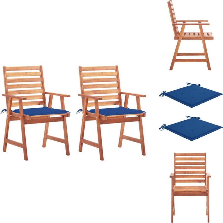 VidaXL Eetstoelen Acaciahout 56x62x92 cm Koningsblauwe kussens Tuinstoel