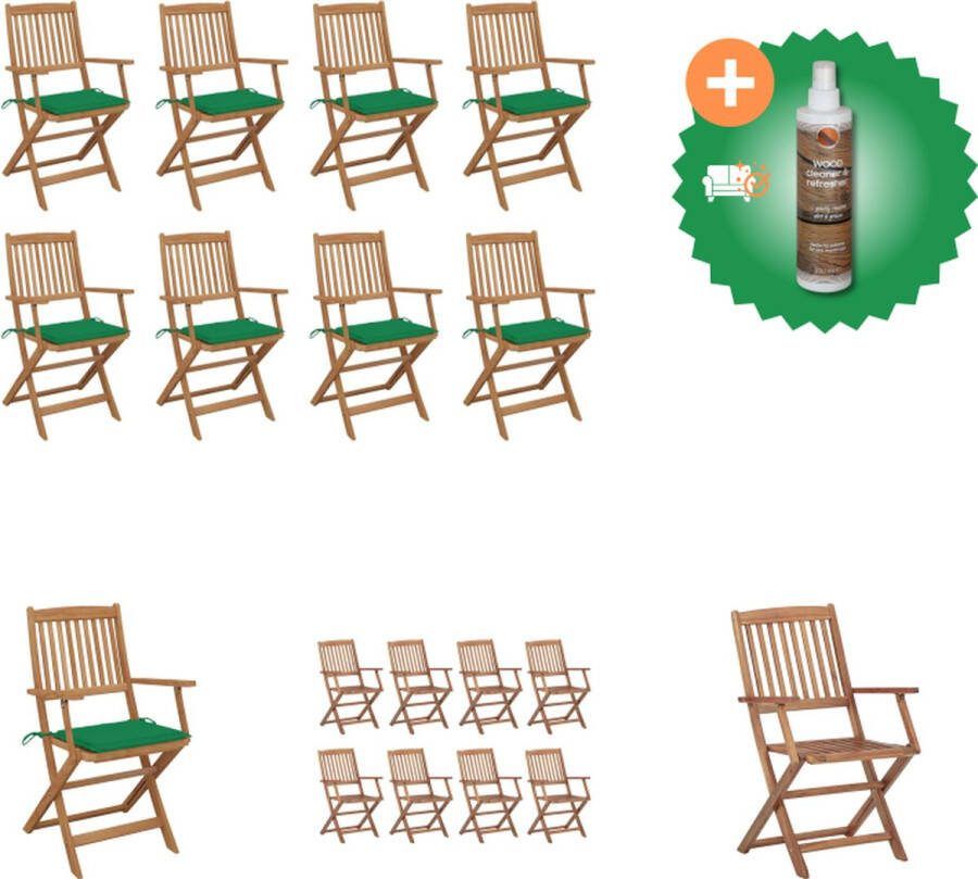 VidaXL Eetstoelen Acaciahout Stoelenset 54x57x91cm Groen Kussen Tuinstoel Inclusief Houtreiniger en verfrisser