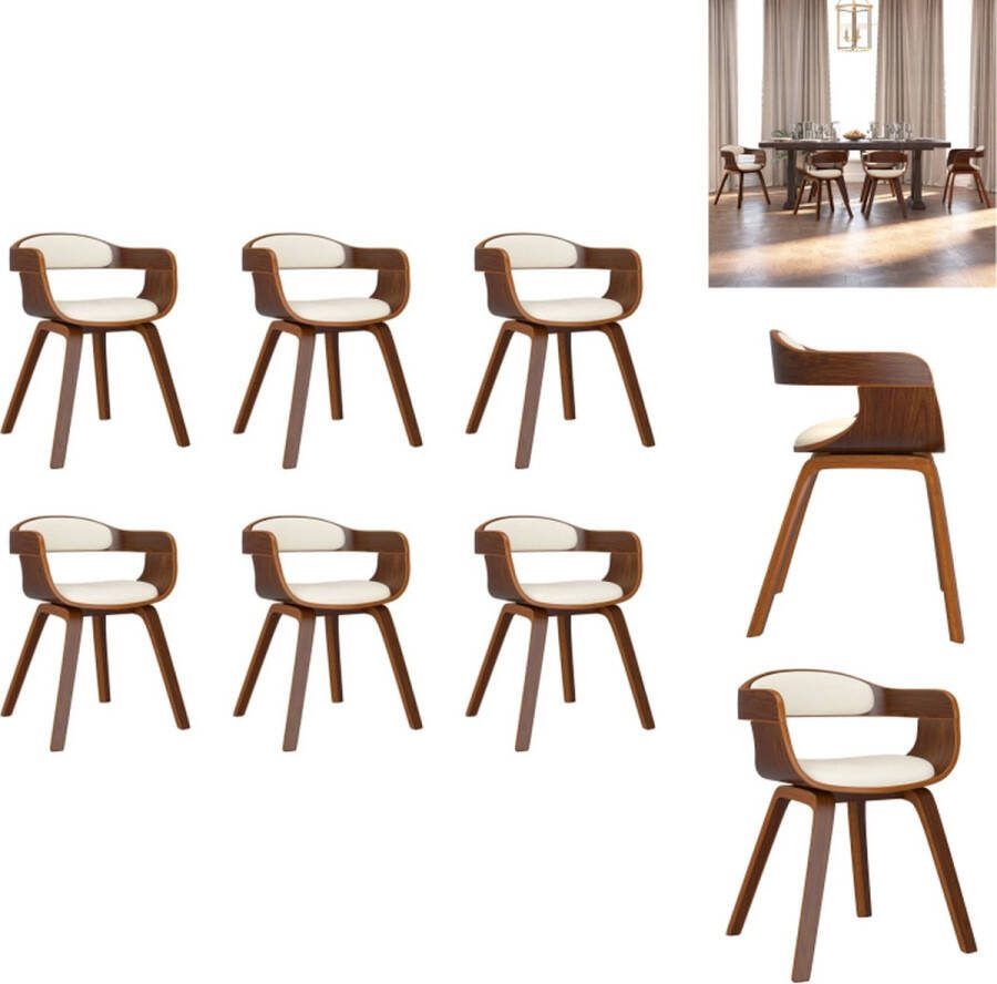 VidaXL Eetstoelen crème en donkerhout 49 x 51 x 70 cm Kunstleer en gebogen hout Eetkamerstoel