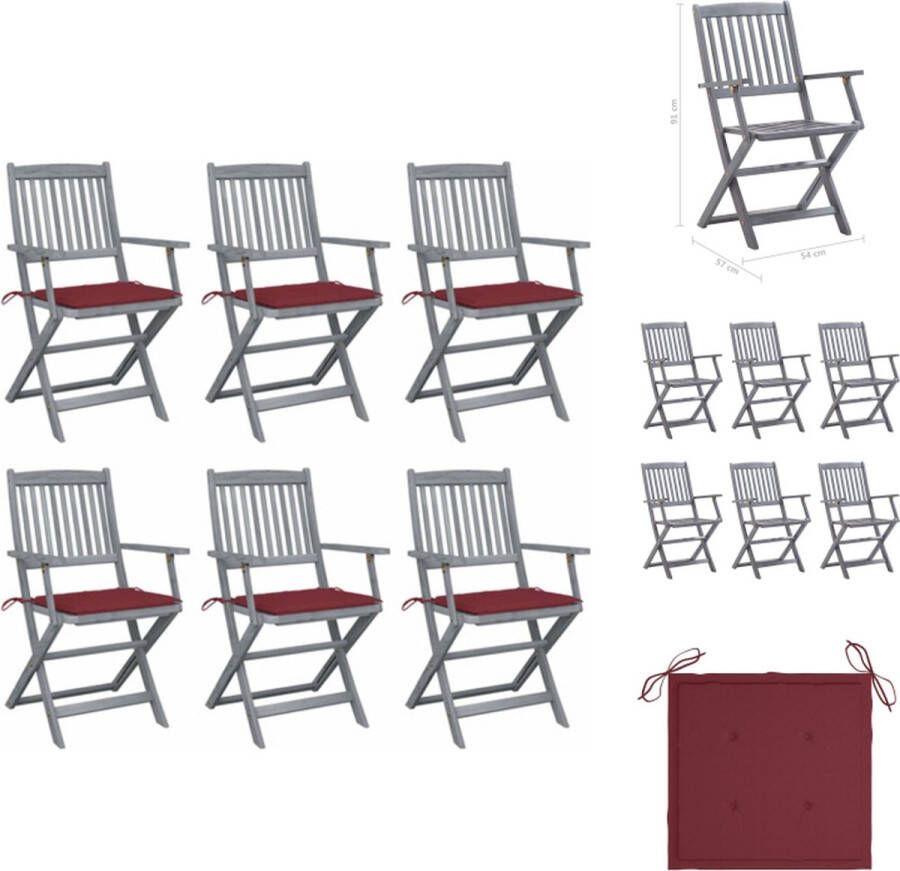 VidaXL Eetstoelen Massief Acaciahout 54 x 57 x 91 cm Greywash Inklapbaar 6x Stoelen en Kussens Tuinstoel