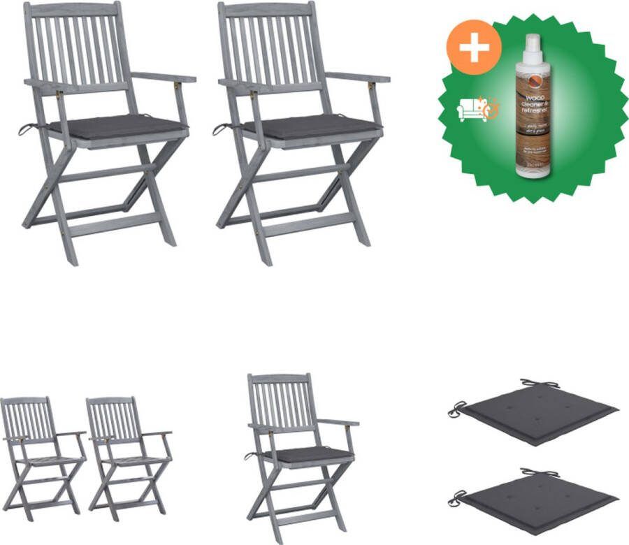 VidaXL Eetstoelen Massief Acaciahout 54x57x91 cm Greywash Tuinstoel Inclusief Houtreiniger en verfrisser