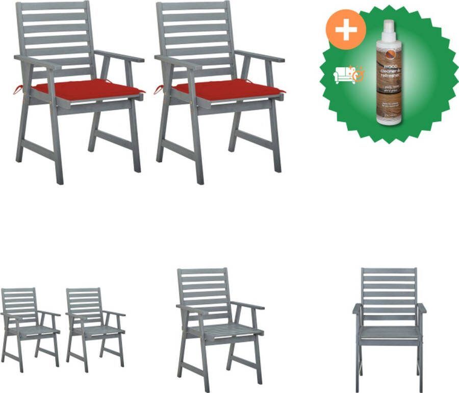 VidaXL Eetstoelen Massief Acaciahout Rustiek Design Waterdicht Kussen 56 x 62 x 92 cm Rood Tuinstoel Inclusief Houtreiniger en verfrisser