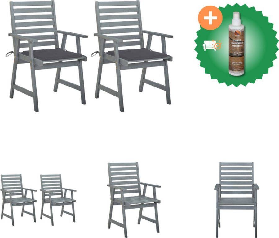 VidaXL Eetstoelen Set Acaciahout Met Kussens 56x62x92cm Greywash Tuinstoel Inclusief Houtreiniger en verfrisser