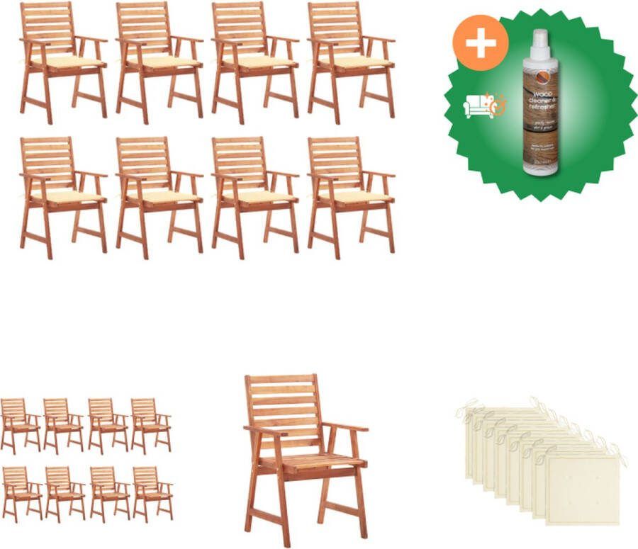VidaXL Eetstoelen Set Buiten 8 Stuks Massief Acaciahout 56x62x92 cm Waterdicht Kussen Tuinstoel Inclusief Houtreiniger en verfrisser