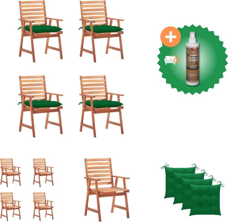 VidaXL Eetstoelen Set Houten 56x62x92 cm Waterdicht kussen Groen Tuinstoel Inclusief Houtreiniger en verfrisser