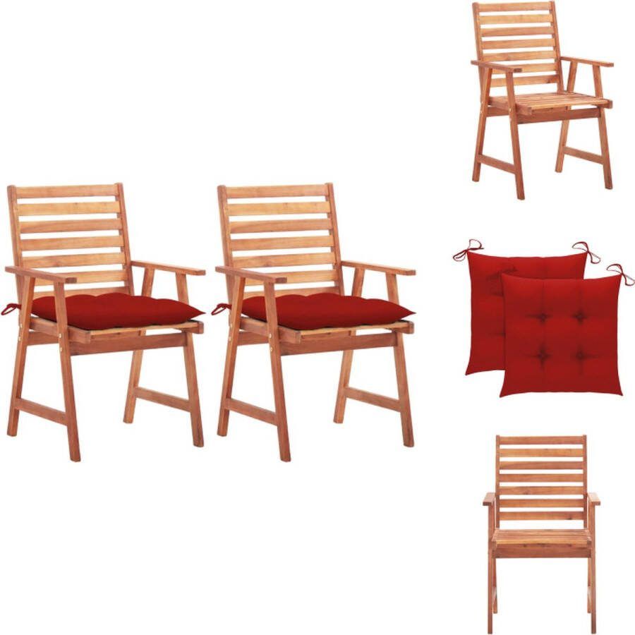 VidaXL Eetstoelenset Acaciahout 56x62x92 cm Rood kussen Tuinstoel