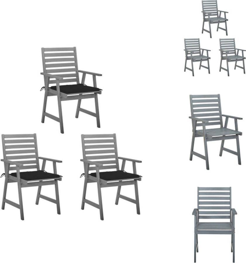 VidaXL Eetstoelenset Garden 56x62x92 cm Acaciahout Inclusief kussens Zwart Tuinstoel
