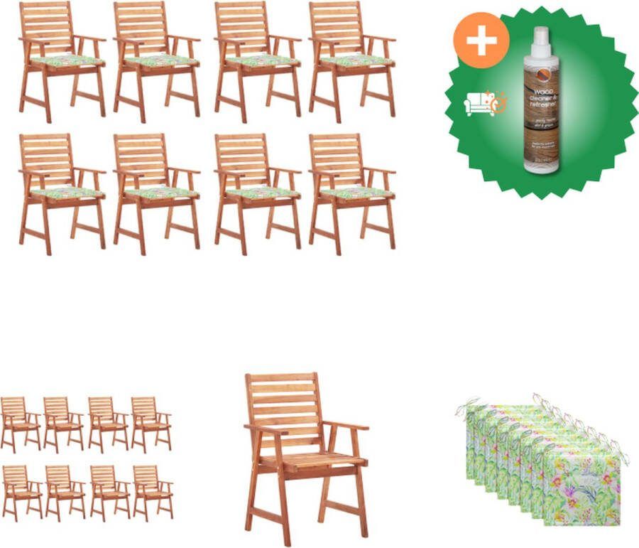 VidaXL Eetstoelenset Massief Acaciahout 56x62x92cm Waterdicht kussen 8x tuinstoel 8x zitkussen Tuinstoel Inclusief Houtreiniger en verfrisser