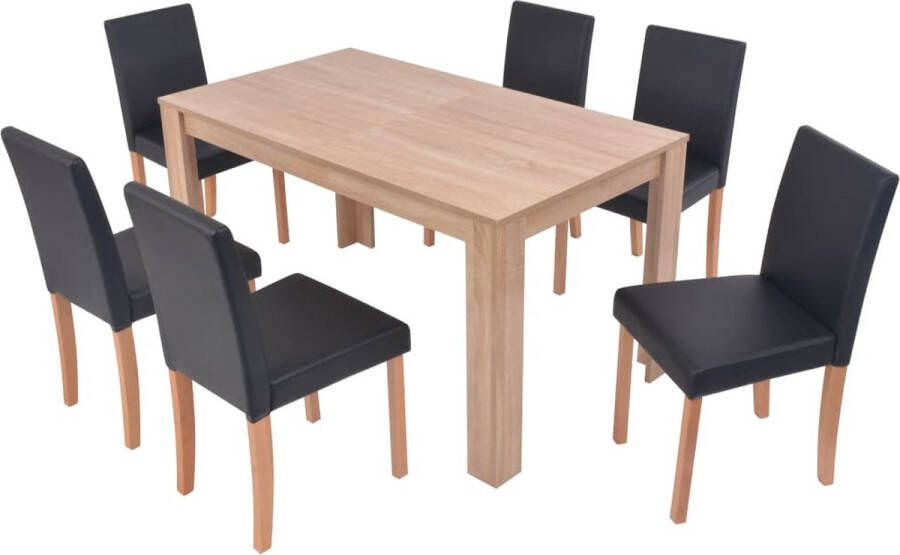 VidaXL -Eettafel-met-stoelen-kunstleer-en-eikenhout-zwart-7-st