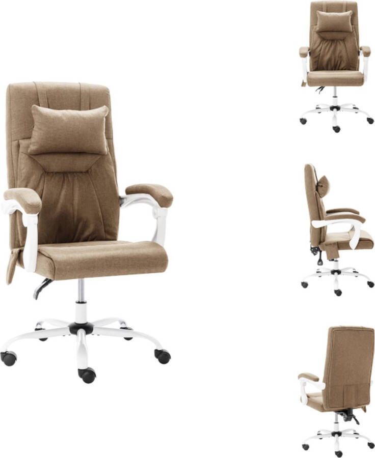 VidaXL Ergonomische kantoorstoel 60 x 64 cm Massagepunt Nekkussen Verstelbaar Taupe Bureaustoel