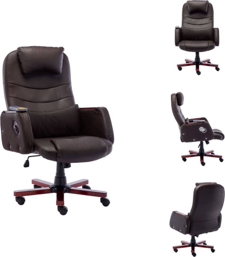 VidaXL ergonomische kantoorstoel bruin kunstleer 66 x 68 x (106-115) cm met massage- en ligfunctie Bureaustoel