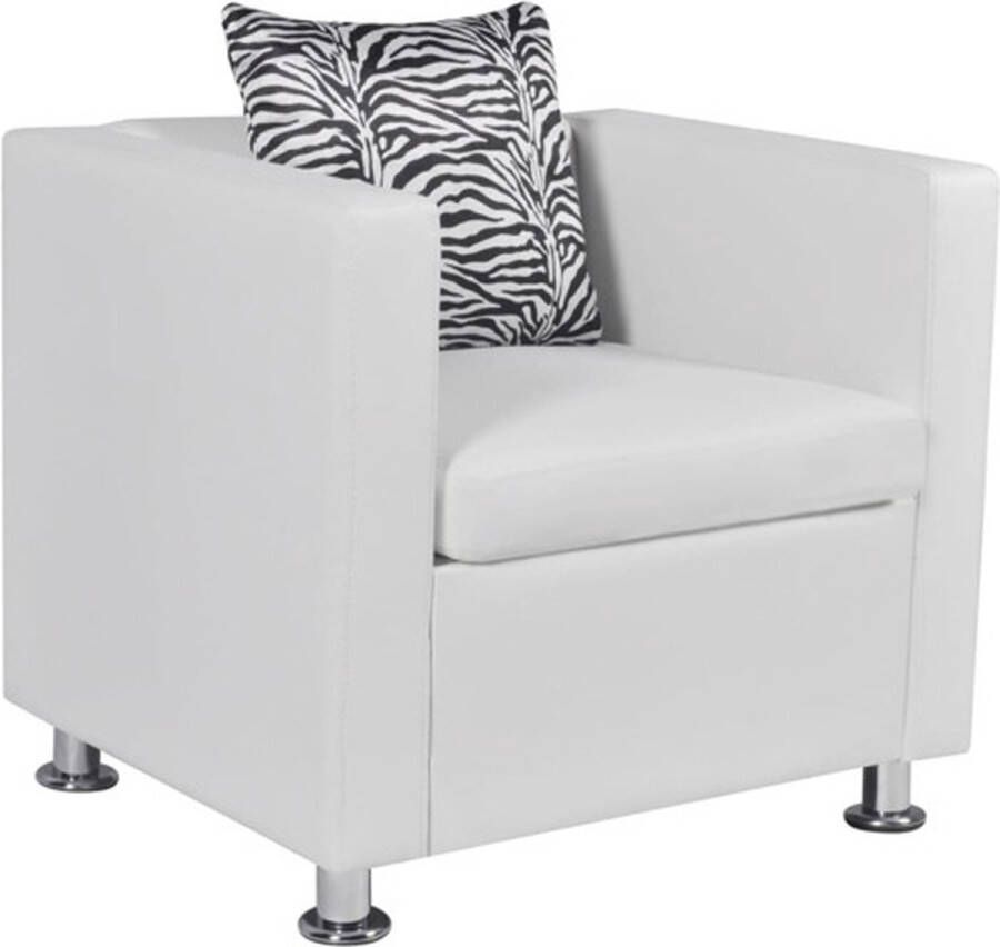 VidaXL Fauteuil kubus kunstleer wit