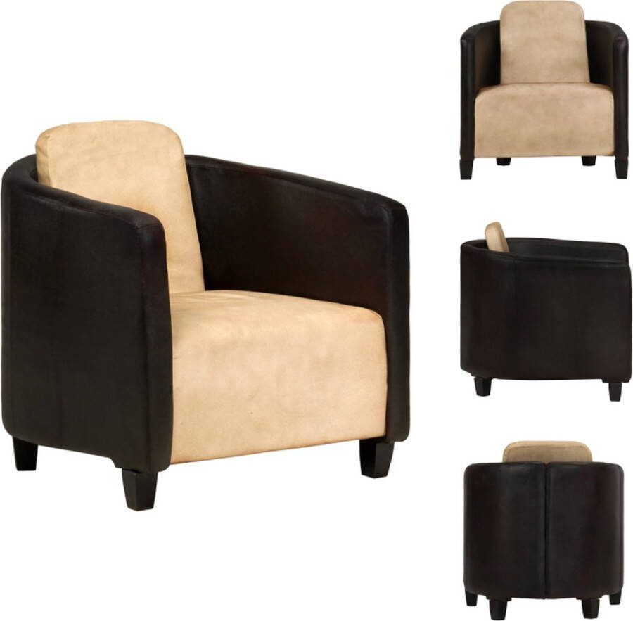 VidaXL Fauteuil Mangohout Echt Leer 66 x 70 x 67 cm Tan Zwart Fauteuil