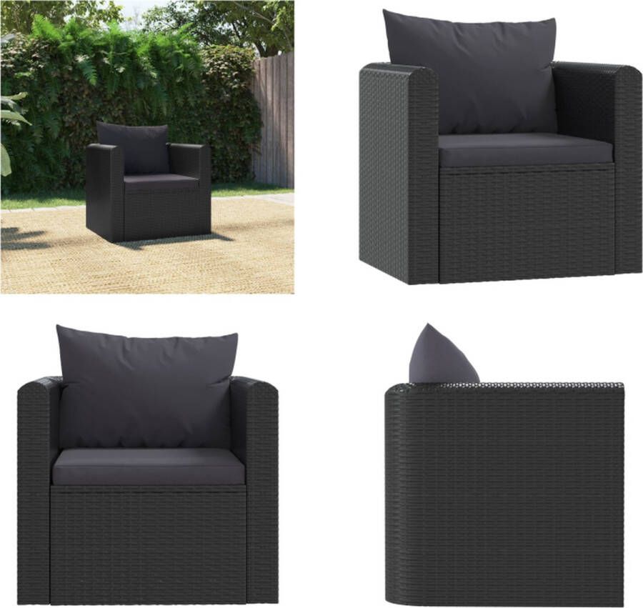 VidaXL Fauteuil met kussens poly rattan zwart Eenpersoonsbank Eenpersoonsbanken Eenzitter Eenzitters