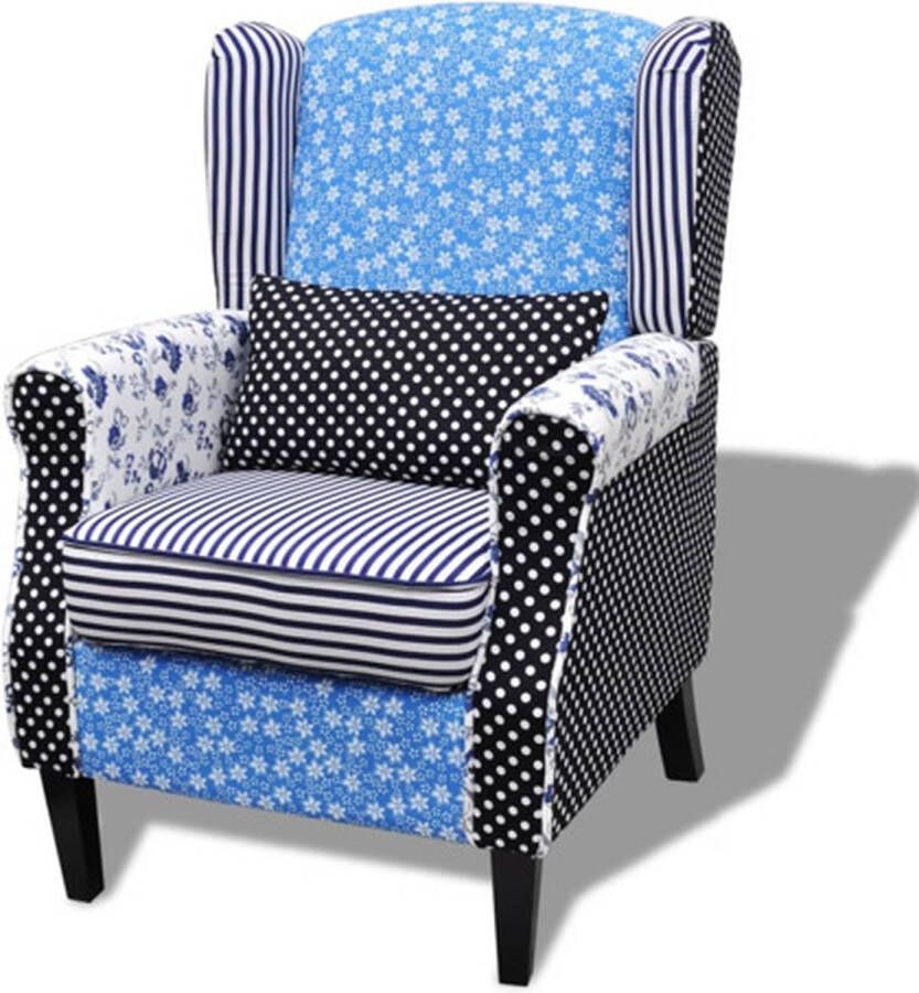 VidaXL Fauteuil met patchwork stof blauw grijs