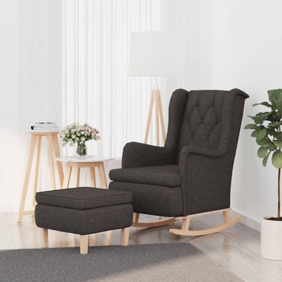 VidaXL Fauteuil met schommelpoten en voetenbank stof donkergrijs