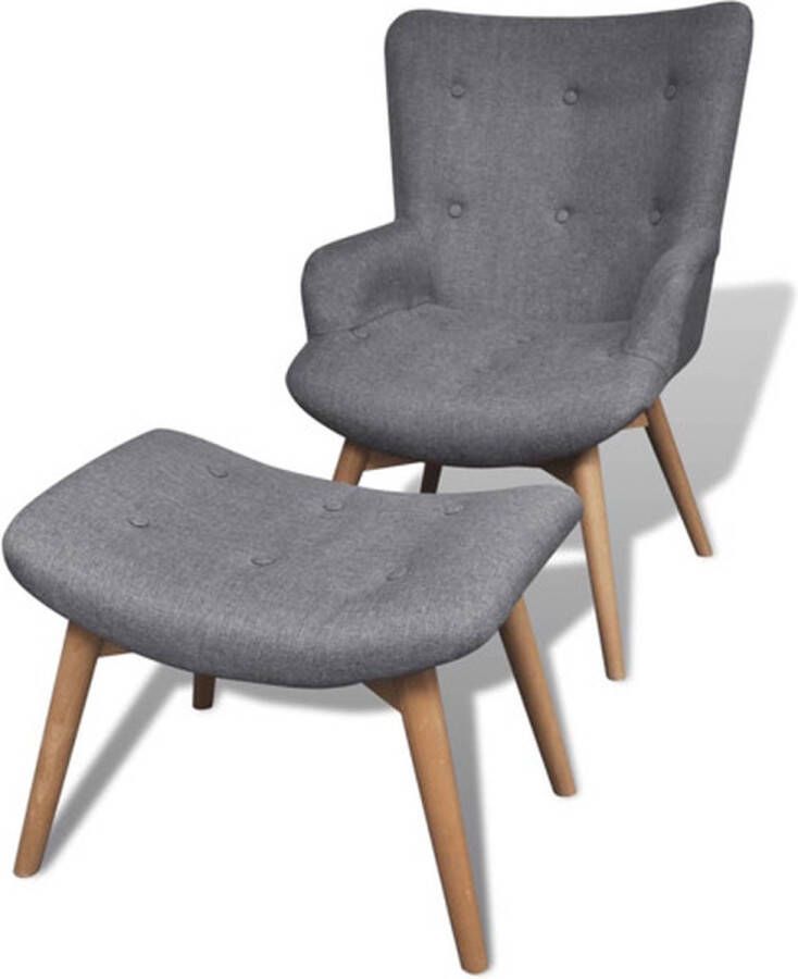 VidaXL Fauteuil met voetenbankje grijs stof