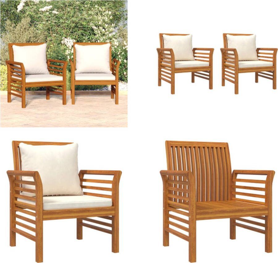 VidaXL Fauteuils 2 st met crèmewitte kussens massief acaciahout Fauteuil Fauteuils Houten Fauteuil Eenpersoonsbank