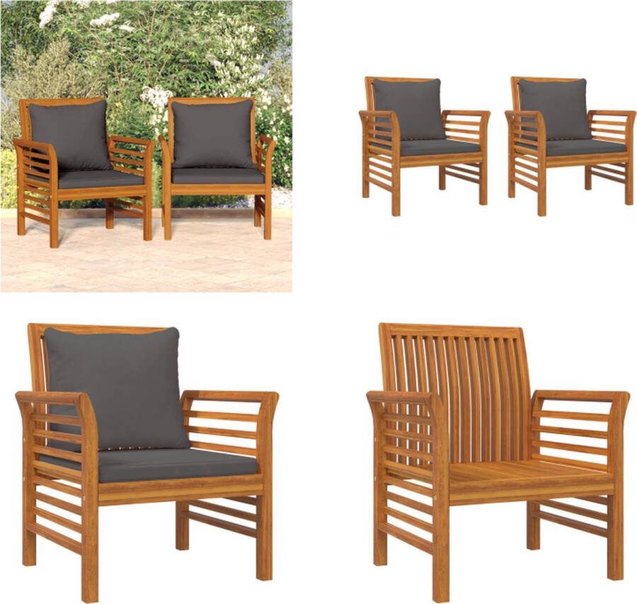 VidaXL Fauteuils 2 st met donkergrijze kussens massief acaciahout Fauteuil Fauteuils Houten Fauteuil Eenpersoonsbank