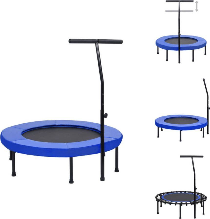 VidaXL Fitnesstrampoline 102 cm Stalen constructie Anti-slip PP mat T-stanggreep 30 bungeekoorden Beschermrand Zwart Blauw Trampoline