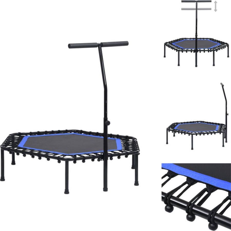 VidaXL Fitnesstrampoline 122 cm Zeshoek Staal Anti-slip PP mat T-stanggreep Geluidsarme training Zwart Blauw Trampoline