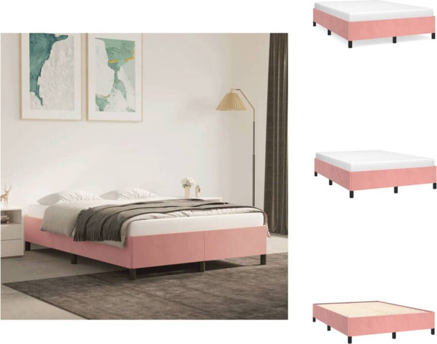 VidaXL Fluwelen Bedframe Roze 203 x 143 cm Ondersteunende poten Bed