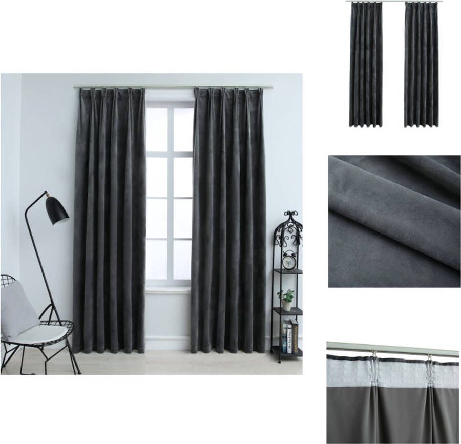 VidaXL Fluwelen Gordijnen Antraciet 140 x 225 cm 100% Polyester Set van 2 Gordijn