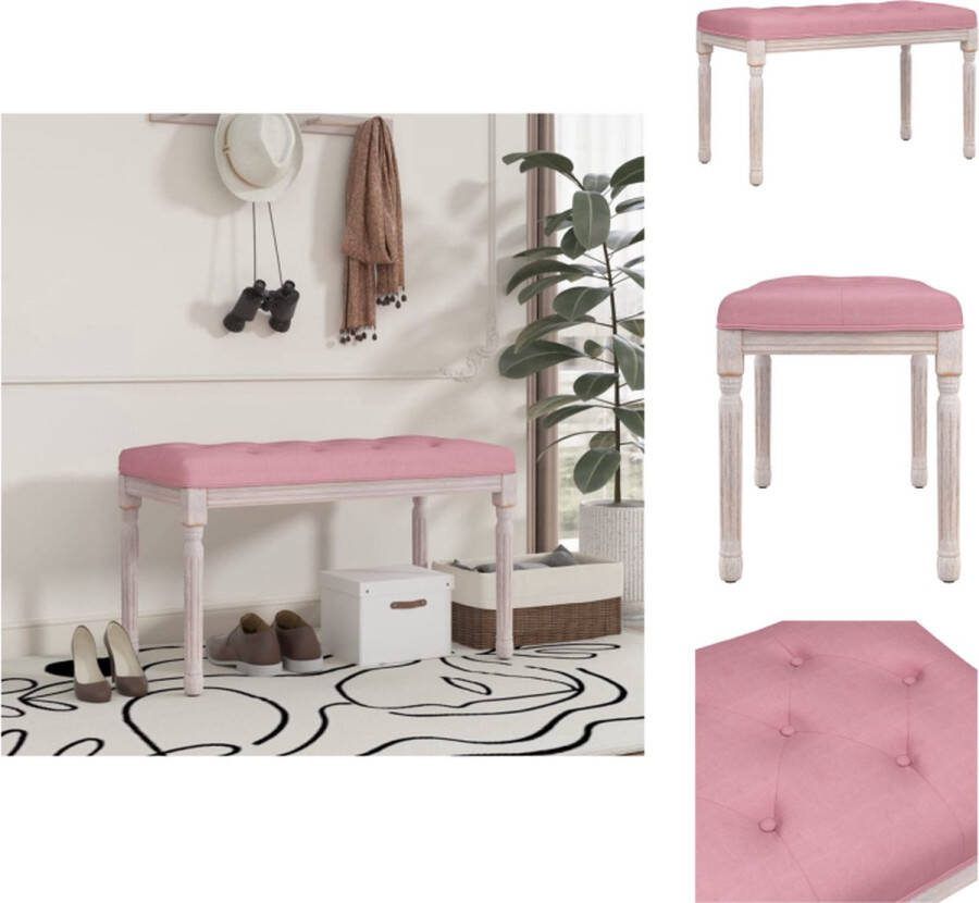 VidaXL Franse Vintage Halbankje Fluweel Roze 80 x 40 x 49 cm Stabiele zitting Tuinbank