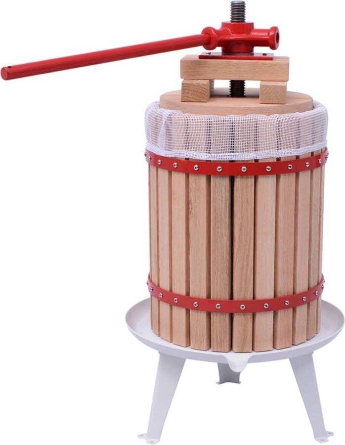 VidaXL Fruit- en wijnpers 18 L Massief eikenhouten vat Robuust en duurzaam 370 x 700 mm (ø x H) Citruspers (handmatig)
