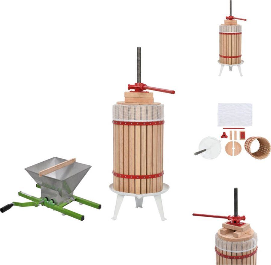 VidaXL Fruitpersset Fruit- en wijnpers Pers en Stamper 30L Eikenhouten vat Gietijzeren hardware Citruspers (handmatig)