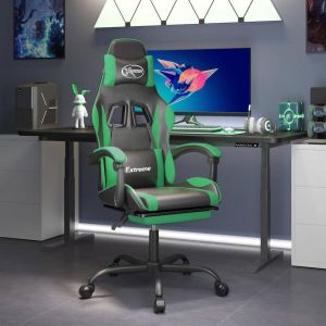 VidaXL Gamestoel draaibaar met voetensteun kunstleer zwart en groen